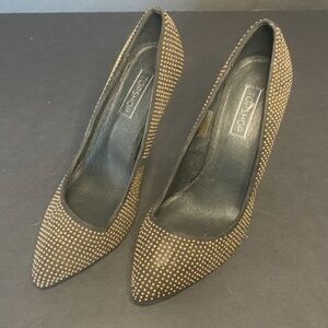Topshop Gold Caviar Bead Heels almond toe pumps black size 6 metallic